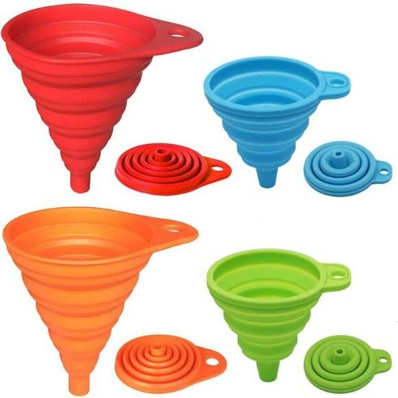 Kitchen Funnel Set 4 Pack Collapsible Silicone Funnels Food Grade Large Small - Picture 1 of 7